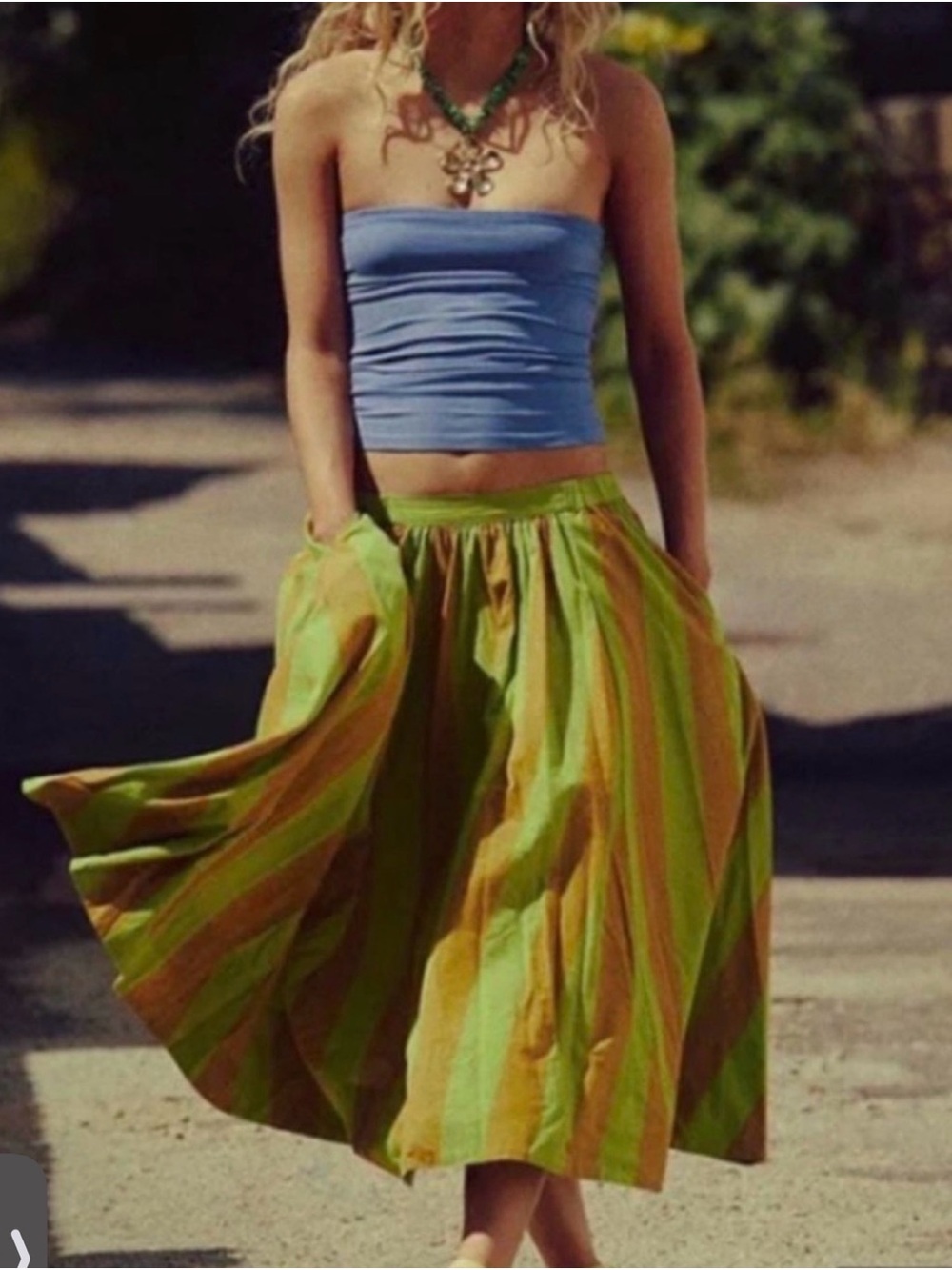 Free People Lowen Stripe Cotton Midi Skirt with Pockets!